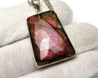 Purple Labradorite Sterling Silver Pendant Necklace: Faceted Gemstone Jewelry