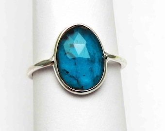 Bague en argent sterling avec tourmaline bleue, pierre gemme en forme de larme à facettes