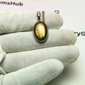 Labradorite Cabochon Necklace – Handmade Oval Gemstone Pendant – Crystal Jewelry Gift for Boho Women,