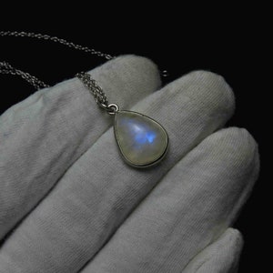 Natürlicher Regenbogen Mondstein Teardrop Anhänger - Mondstein Anhänger - Cabochon Mondstein Halskette - 925 Sterling Silber Kette Halskette - Handgemacht