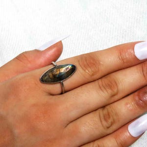 Faceted Labradorite Bezel Ring | 92.5 Sterling Silver Ring | Boho Gemstone Jewelry | Spiritual Gift | Dainty Labradorite Ring For HER.