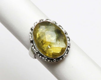 Natural CITRINE Faceted Ring - 92.5 Sterling Silver Ring - Citrine Rose Cut Ring - Citrine Adjustable Ring - Handmade Ring - Gemstone Ring.