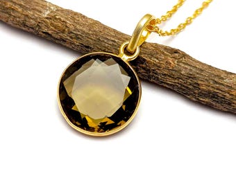 Ciondolo in quarzo fumé sfaccettato: argento sterling 925, gioielli fatti a mano