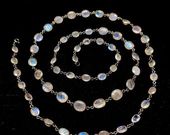 Rainbow Moonstone Connector Chain Necklace, Sterling Silver, 36 Inch