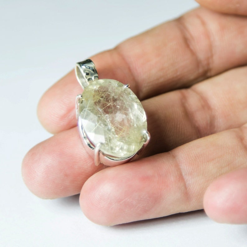 Natural Golden Rutile Pendant Gold Rutile Necklace Pendant 925 Sterling silver Rutalited quartz Fine Silver Pendant