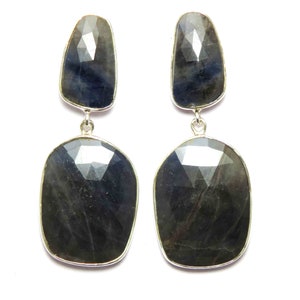 Natural Sapphire Earring, Faceted Fine Earring, 92.5 Sterling Silver Sapphire Earring, Handmade Sapphire Rose Cut Earring For Bestie.