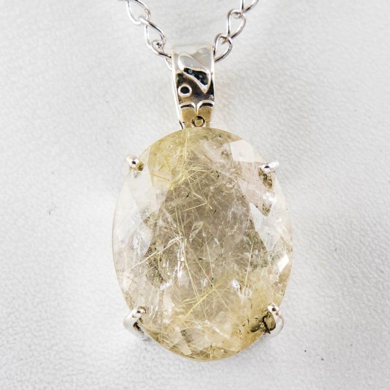 Natural Golden Rutile Pendant Gold Rutile Necklace Pendant 925 Sterling silver Rutalited quartz Fine Silver Pendant