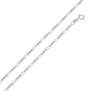 Sterling Silver 925 Figaro Chain 1.7 mm Thickness Italian High Polished Chain Necklace Z09