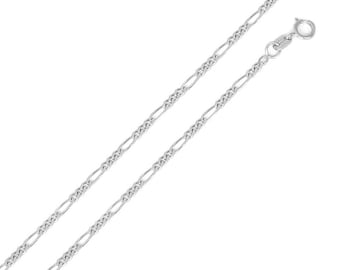 Sterling Silver Twist Bar Chain With Rhodium Plated, Figaro Style 
