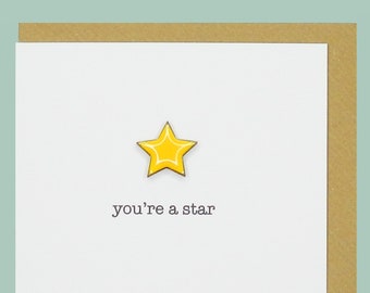 you're a star. Congratulations, thank you - Teddy Perkins hand enamelled card.