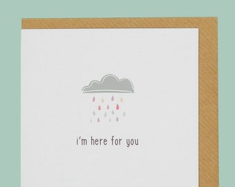 Friendship / support card. I'm here for you. Rain cloud - Teddy Perkins hand enamelled card.