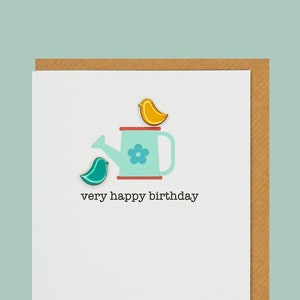 très bon anniversaire. Carte d'anniversaire d'un ami. Oiseaux en émail. Carte Teddy Perkins.