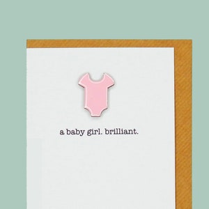 Un bébé fille. brillant. Félicitations, nouvelle petite fille - Carte émaillée Teddy Perkins.