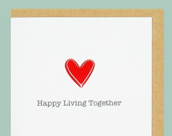 Happy Living Together. Red Enamel Heart, New Home, Moving in Together - Handmade Teddy Perkins card.