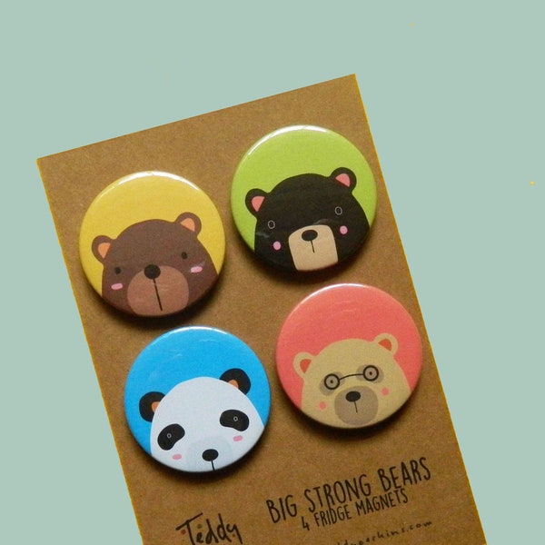 Big Strong Bears. 4 extra strong fridge magnets - Teddy Perkins handmade magnets.