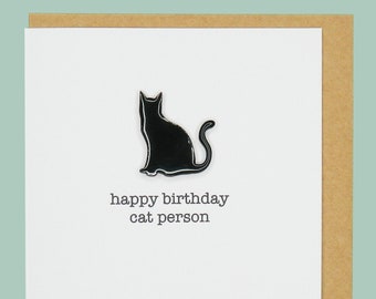 Joyeux anniversaire chat. Carte émaillée à la main Teddy Perkins.