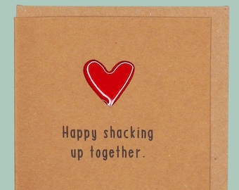 Happy shacking up together. Red Enamel Heart, New Home, Moving in Together - Handmade Teddy Perkins card.