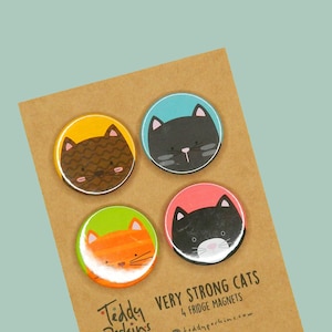 Gatos muy fuertes. 4 imanes para nevera con forma de gatito extra fuertes: imanes hechos a mano de Teddy Perkins.