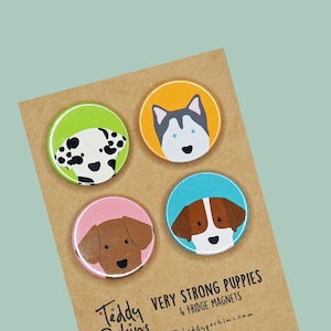Filhotes muito fortes. 4 ímãs de geladeira extra fortes - Ímãs de cachorrinhos artesanais Teddy Perkins.
