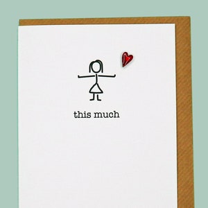 I love you this much. Husband, boyfriend, friend, birthday, anniversary, love, red enamel heart - hand enamelled art card.