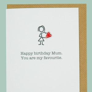 Fijne verjaardag mama. Jij bent mijn favoriet - handgemaakte geëmailleerde kaart van Teddy Perkins.