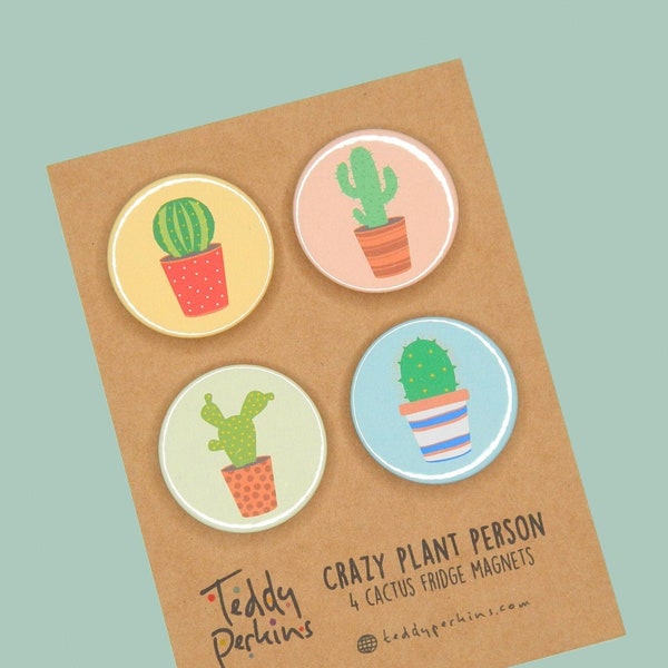 Cactus. Cacti. 4 extra strong fridge magnets, Crazy Plant Person - Teddy Perkins handmade magnets.