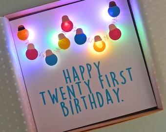 Light up card. Happy Twenty First Birthday - Teddy Perkins handmade coloured LED.