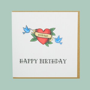 Happy birthday Husband Tattoo Illustration - Teddy Perkins hand emalierte Karte.