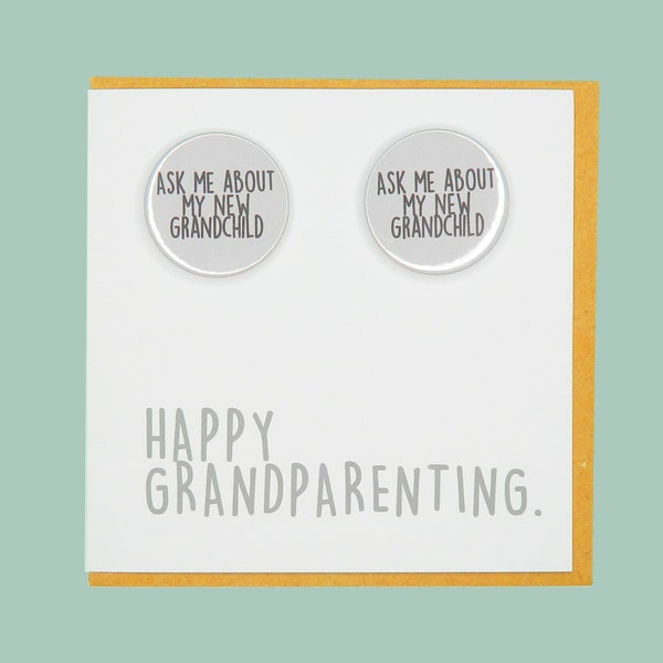 Happy Grandparenting. New grandchild. Funny, handmade Teddy Perkins badge card.