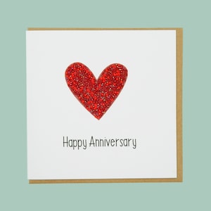 Feliz aniversario. Corazón de cuentas. Tarjeta esmaltada hecha a mano de Teddy Perkins.