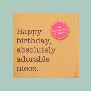 Joyeux anniversaire nièce absolument adorable. Carte d'insigne Teddy Perkins faite main.