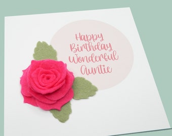 Happy birthday wonderful auntie. Teddy Perkins felt rose card.