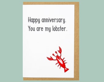 Happy anniversary You are my lobster - Teddy Perkins hand enamelled wooden red lobster card.