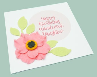 Happy Birthday Wonderful Daughter. Teddy Perkins handmade felt flower card.