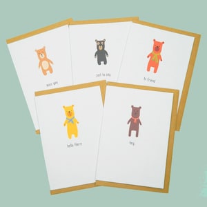 Biglietti di auguri Teddy bear, confezione da 5 con buste kraft. Biglietti di auguri Teddy Perkins.