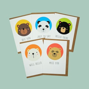Cartes de correspondance Ours, lot de 5 avec enveloppes kraft. Cartes de correspondance Teddy Perkins.