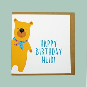 Gepersonaliseerde verjaardagskaart teddybeer - handgemaakte kaart van Teddy Perkins.