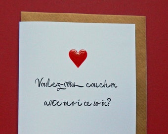 Voulez vous couchez avec moi ce soir? Husband, Wife, Boyfriend, Girlfriend, Birthday, Anniversary, Love - Hand-enamelled art card.