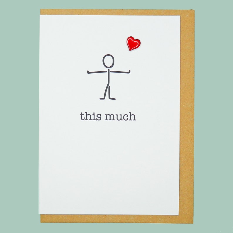 I love you this much. Wife, girlfriend, friend, birthday, anniversary, love, red enamel heart hand enamelled art card. A5 210 x 296mm