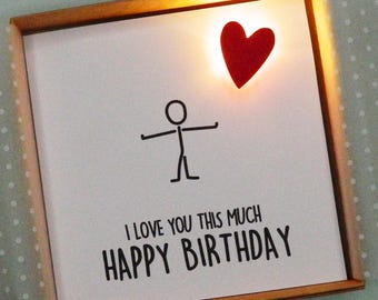 Light up birthday card. I love you this much - Teddy Perkins handmade LED card.