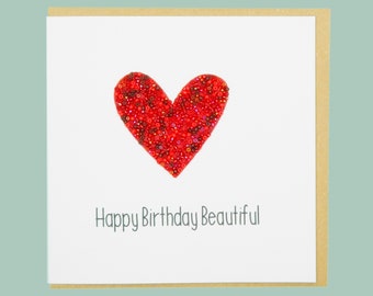 Happy Birthday Beautiful - Teddy Perkins handmade enamelled beaded card.