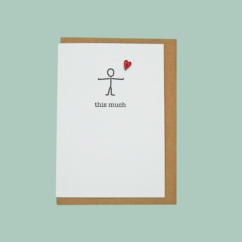 I love you this much. Wife, girlfriend, friend, birthday, anniversary, love, red enamel heart hand enamelled art card. A6 105 x 148mm