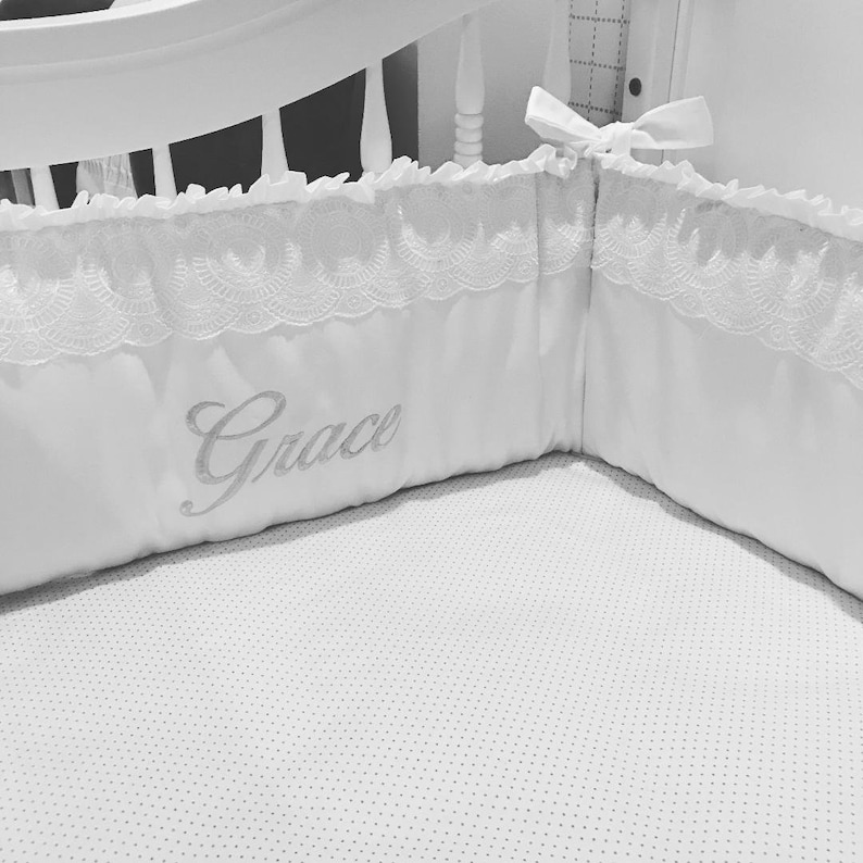 Personalized AllWhite Cot Bumper Lace Crib Bumper Etsy