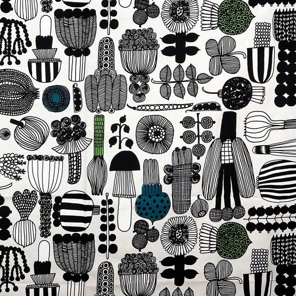 Marimekko "Puutarhurin Parhaat" cotton fabric, sold by the half yard, vegetable garden graphic illustration Scandinavia pop art