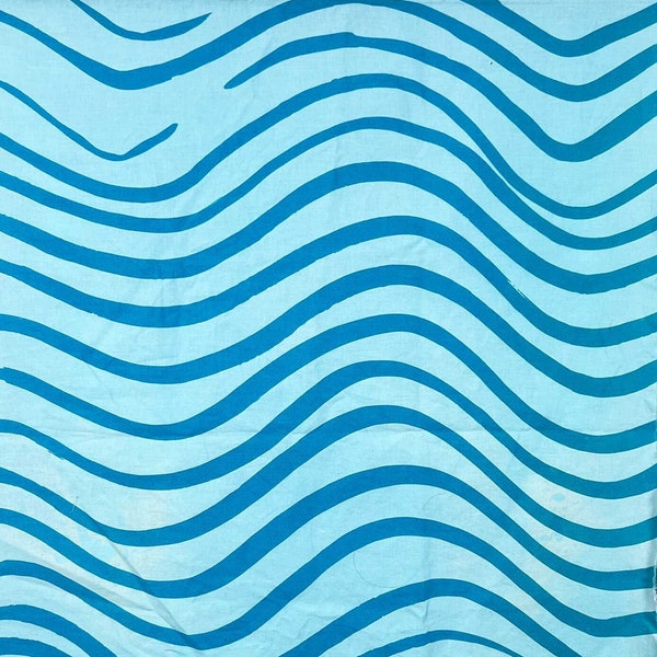 Marimekko "Silkkikuikka" 100% cotton fabric, aqua blue thin wavy lines, 22"x56" piece abstract organic stripe