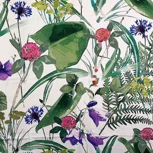 Botanical &quot;Äng&quot; flowers & ferns 100% cotton fabric, sold by the half yard,  Arvidssons Textil Sweden