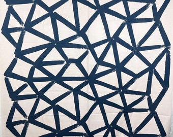 Marimekko &quot;Ukkospilvi&quot; blue & light pink geometric honeycomb cotton fabric, sold by the half yard, pop art mod Scandinavia Finland