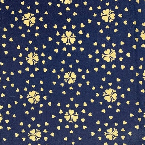 Cotton + Steel &quot;Yours Truly&quot; gold and navy blue hearts and clover cotton fabric piece 18&quot;x44&quot; by Kimberly Kight