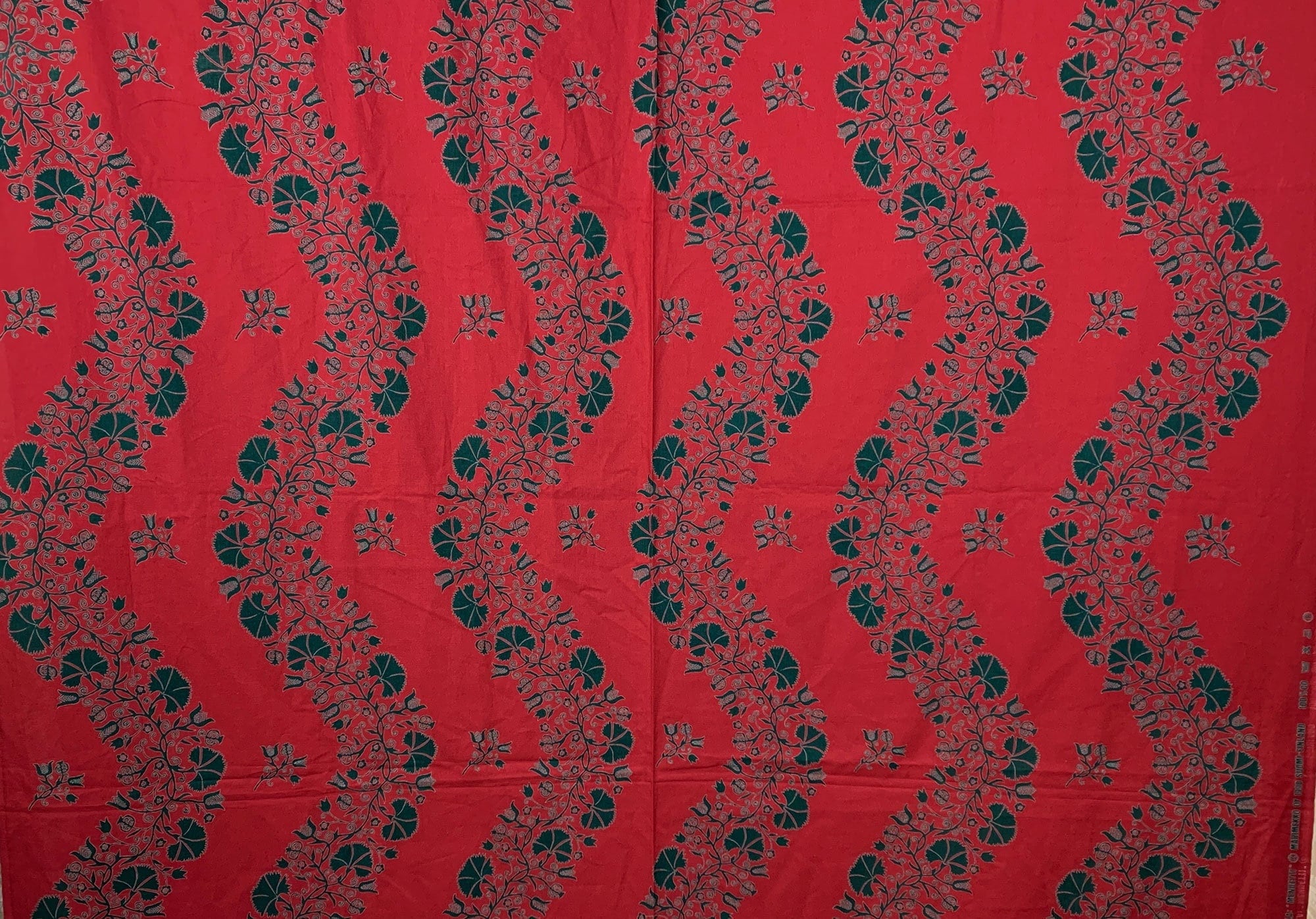 Marimekko "Menuetti" green and red ginko leaf cotton fabric, sold by the half yard, vintage 1990s deadstock