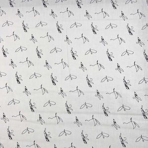 Marimekko vintage &quot;Hajuherne&quot; white & black flower 100% cotton fabric 1970s deadstock, sold by the half yard, Scandinavia Finland